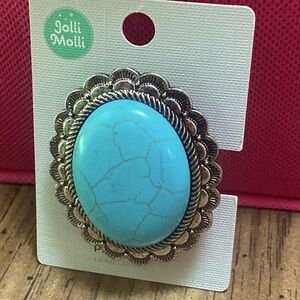 Western Styled Oval Phone Grip Faux Turquoise & Burnished Silvertone